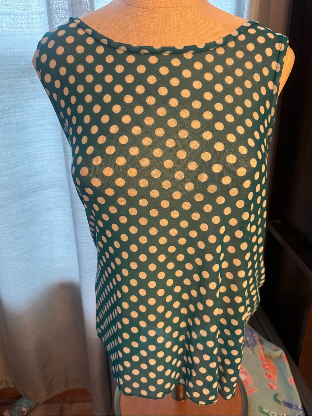 Ania new XL mesh tank Top - Teal and White polka dot